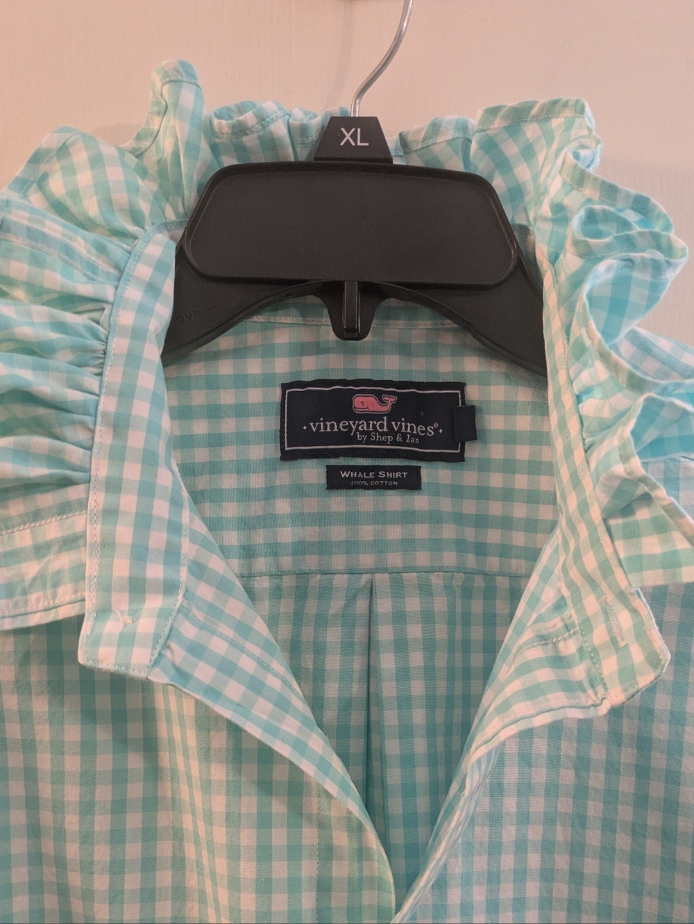 Upcycled Men's Vineyard Vines Mint Gingham Button-Down Shirt - Picture 2 of 4
